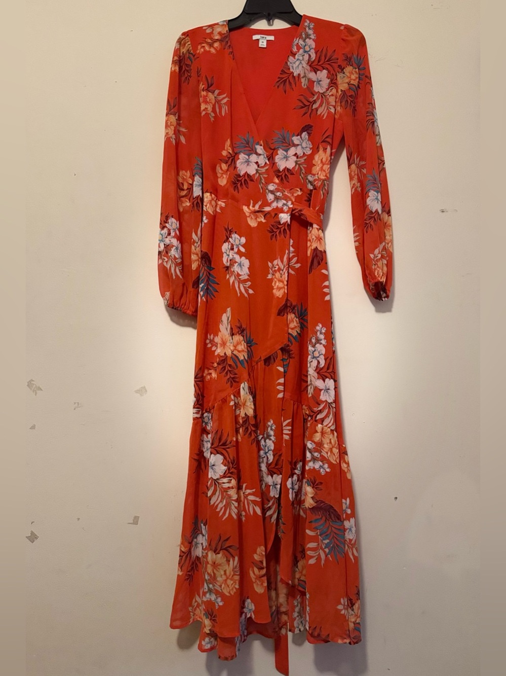 Bar III Orange Floral Wrap Maxi Dress